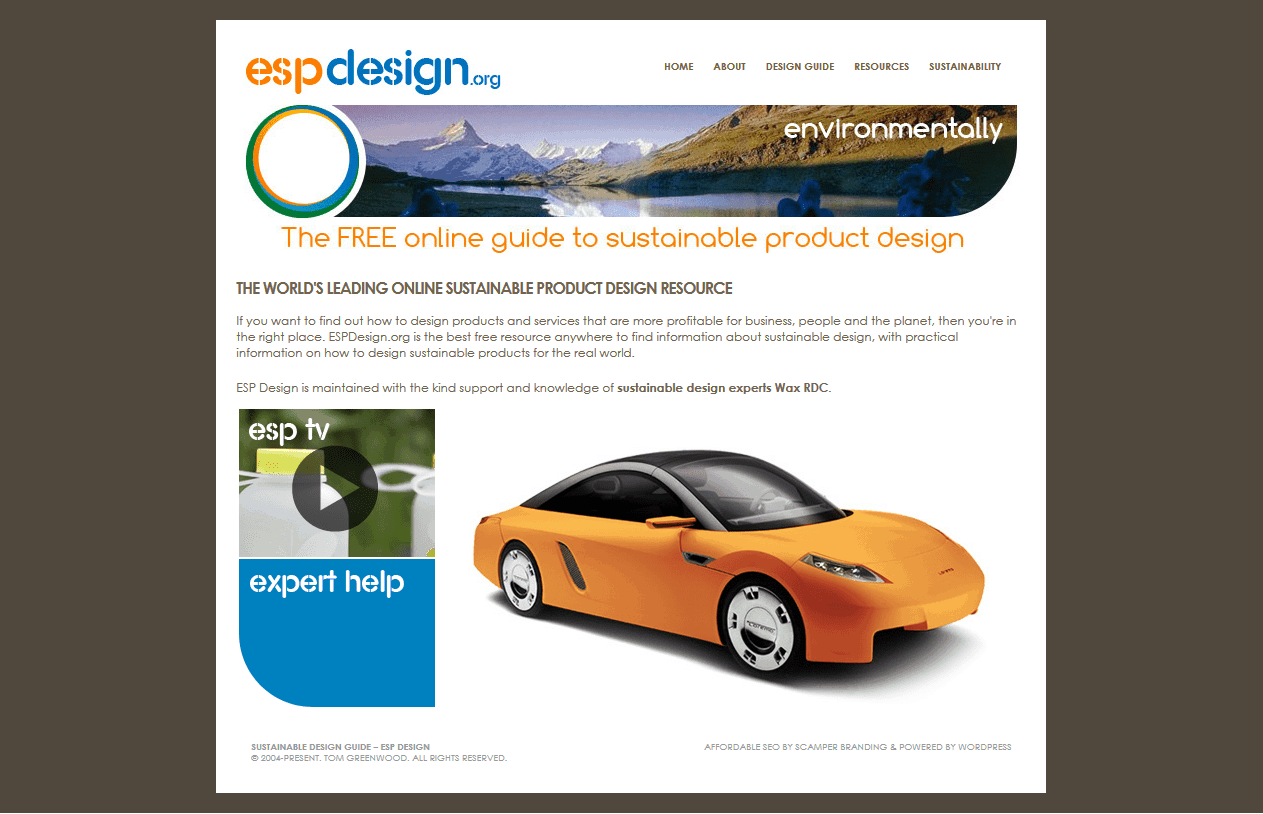 Screenshot of the ESP Design homepage