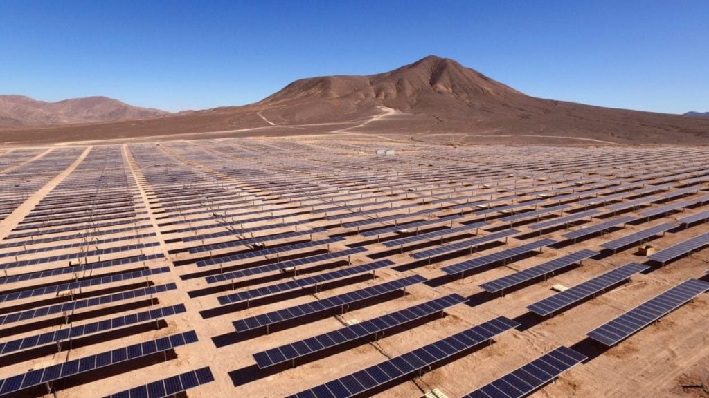 Solar panels in the desert in Región de Antofagasta, Chile