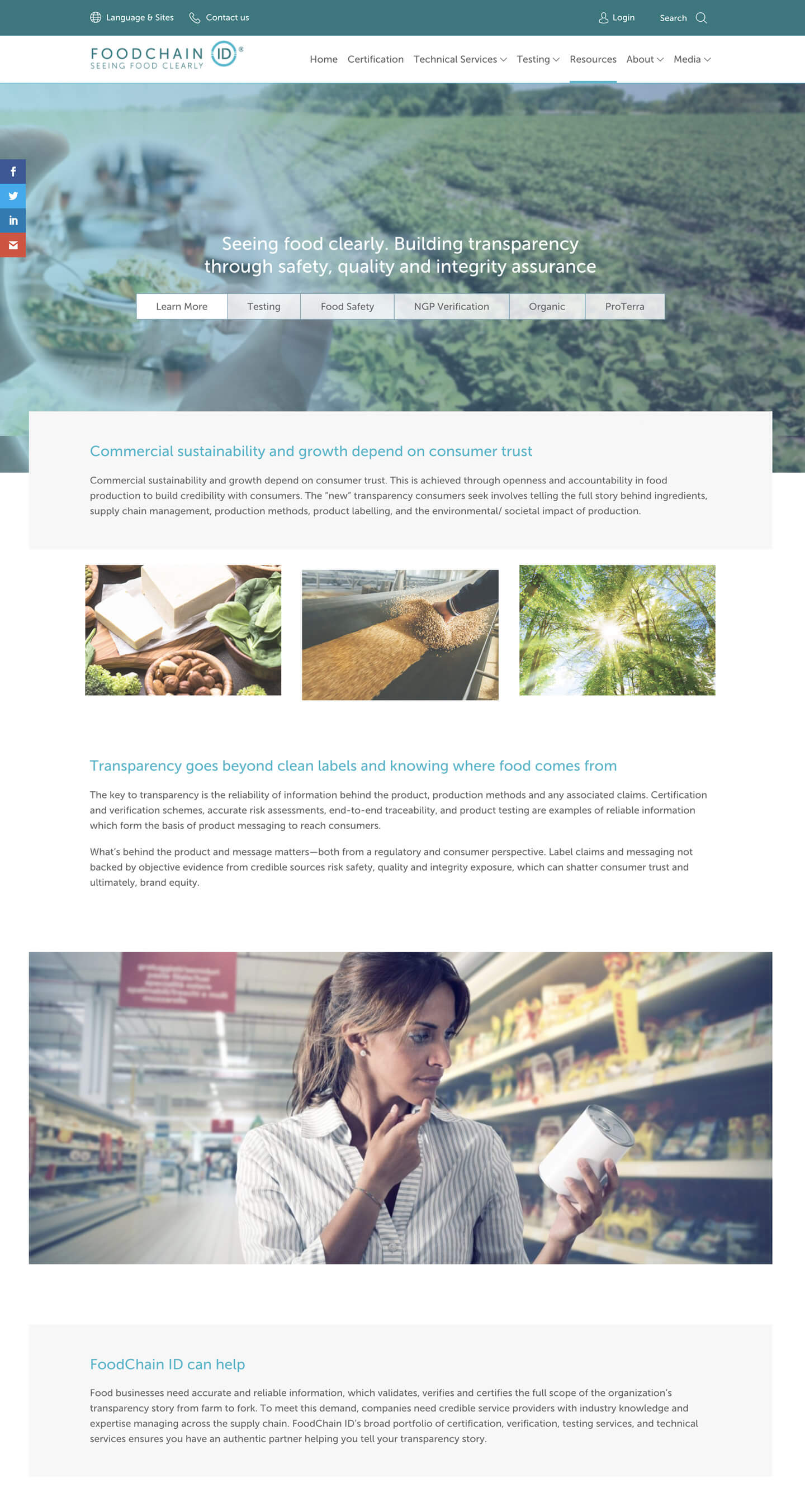 Screenshot of Foodchain ID's homepage