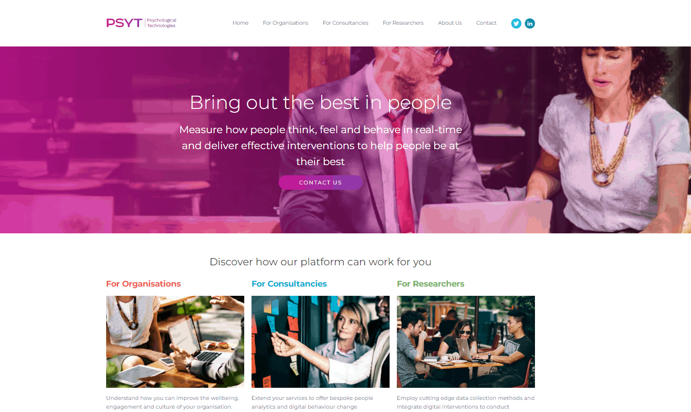 Screenshot of PSYT's new homepage