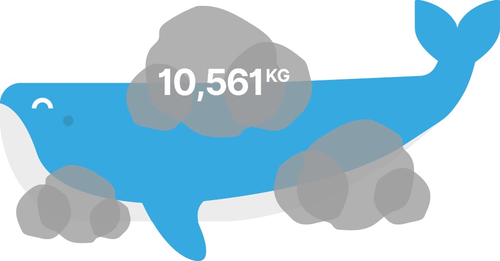 Cartoon whale with black clouds of gas