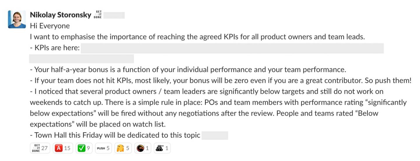 Screenshot of the leaked slack message