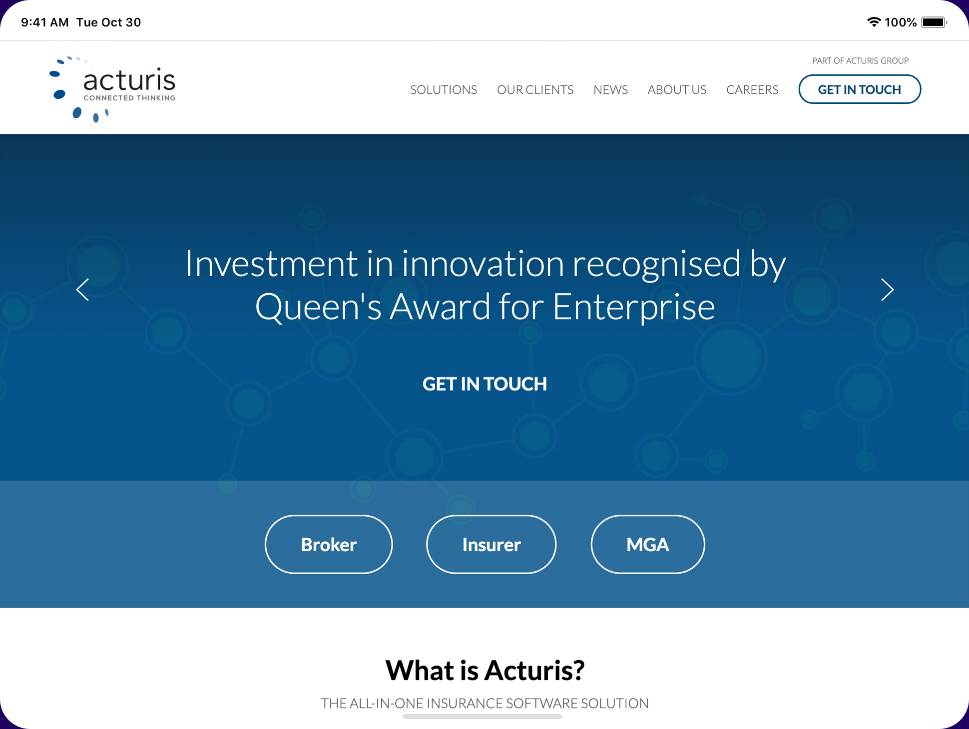 Acturis website in a tablet