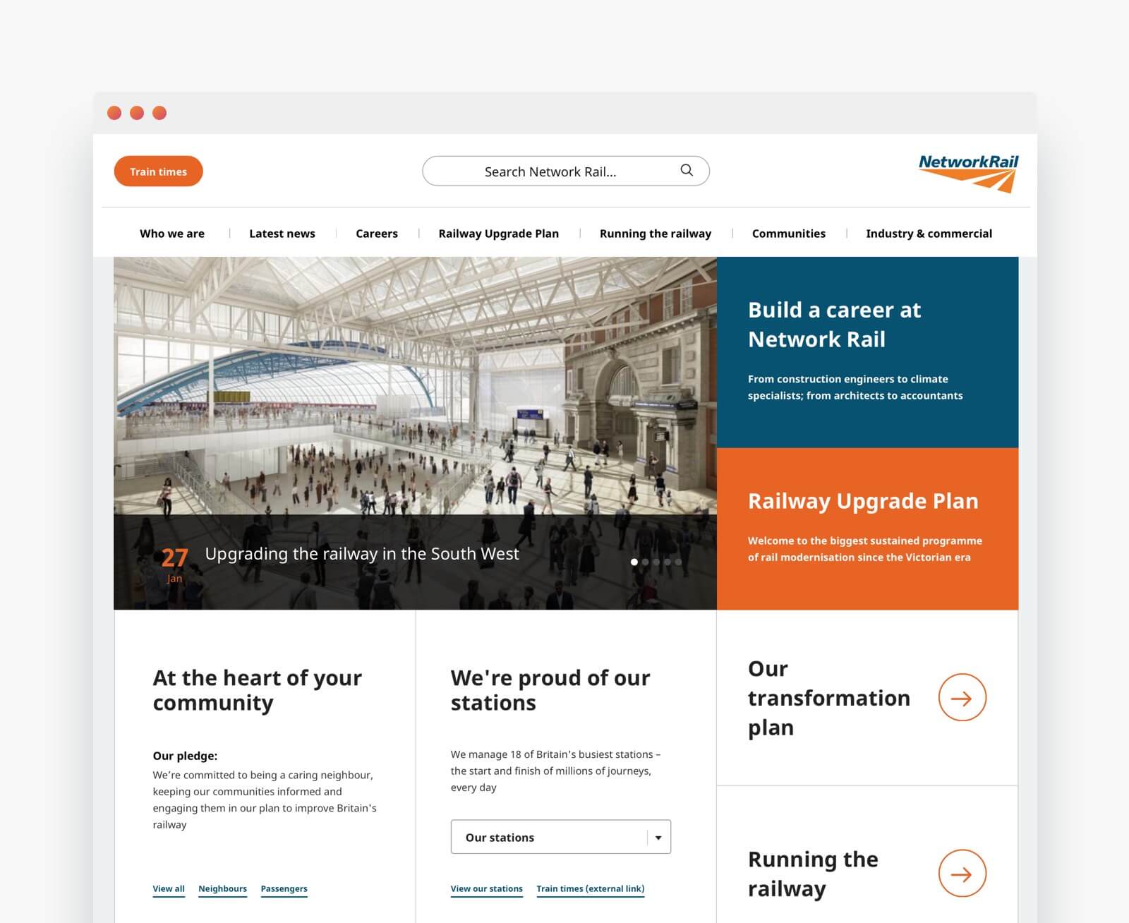 Image of network rail website screenshot.
