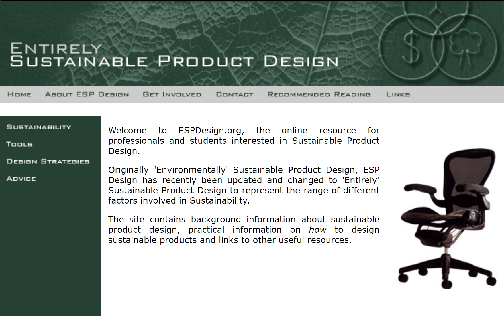 Screenshot of an early version of the ESPDesign.org homepage