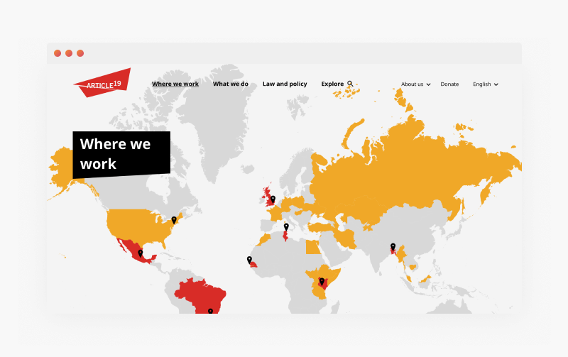 Map view on the article 19 website in screenshot