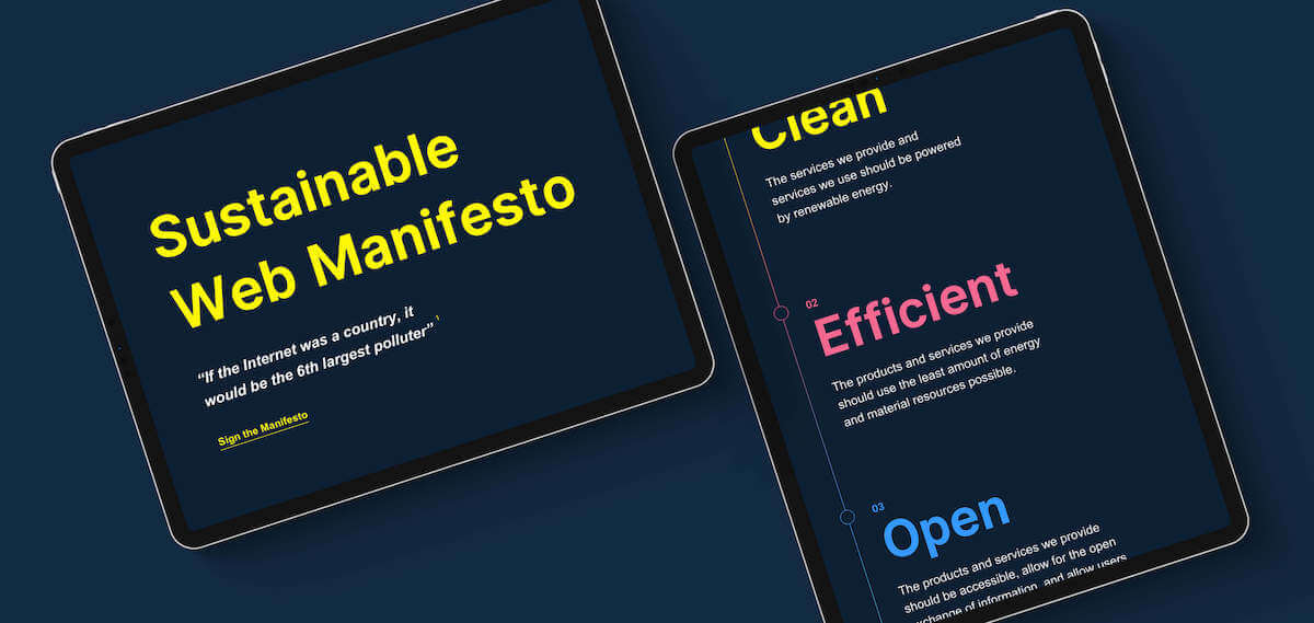 Screenshot of the Sustainable Web manifesto website on a tablet