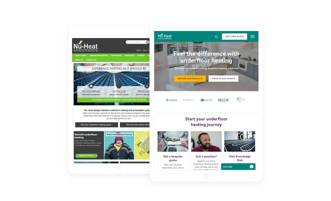 nu-heat website before and after comparison