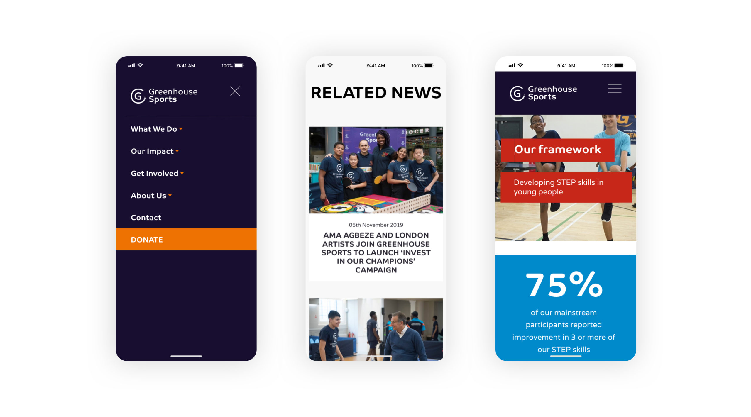 greenhouse sports charity homepage screenshot