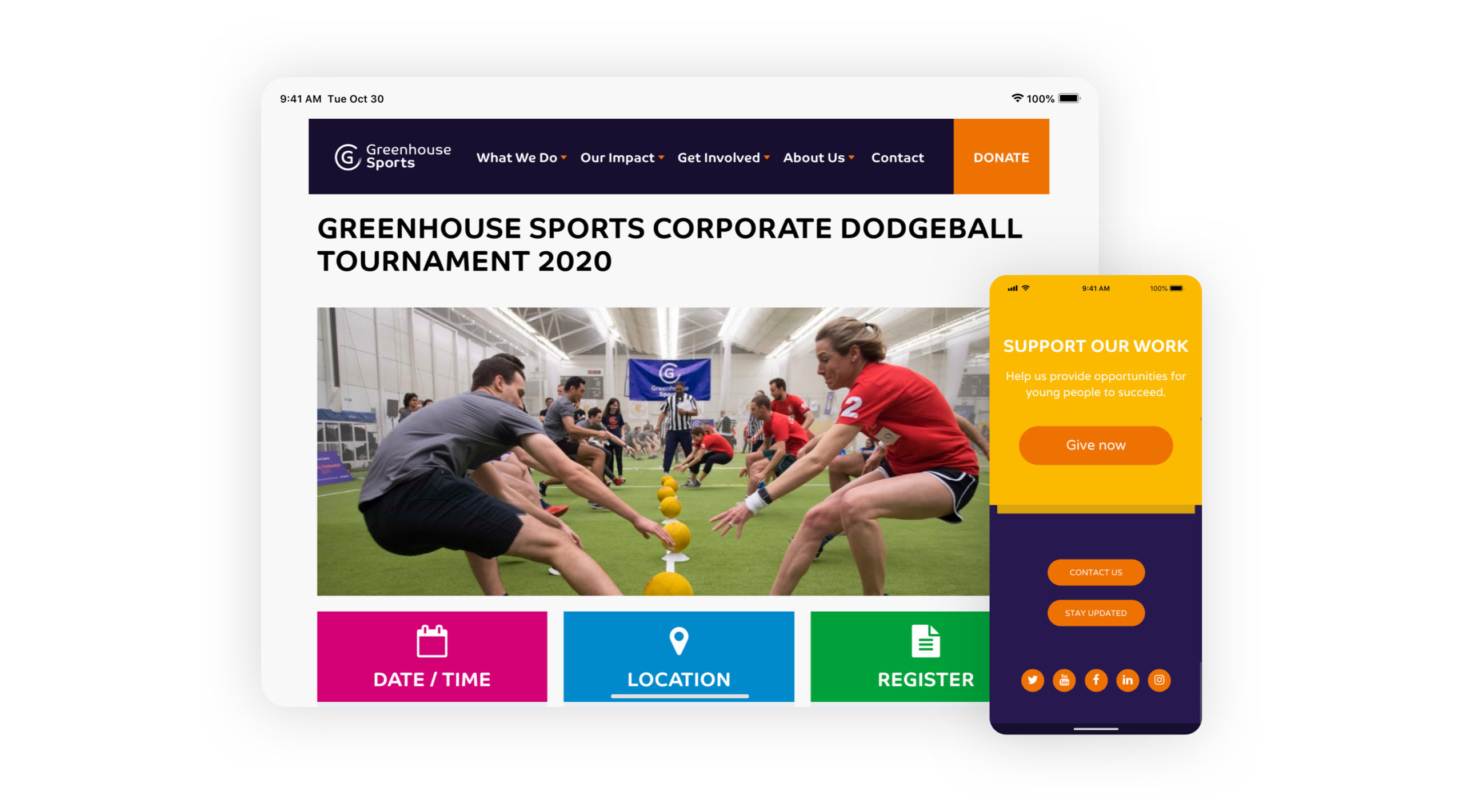 greenhouse sports charity homepage screenshot
