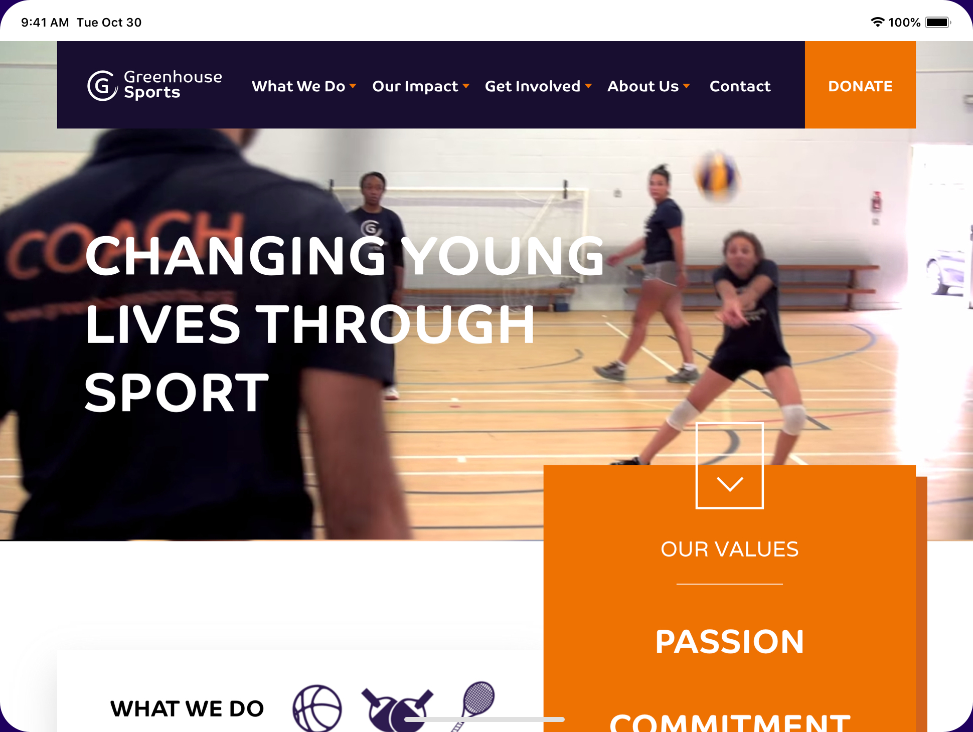 Greenhouse sports website screenshot