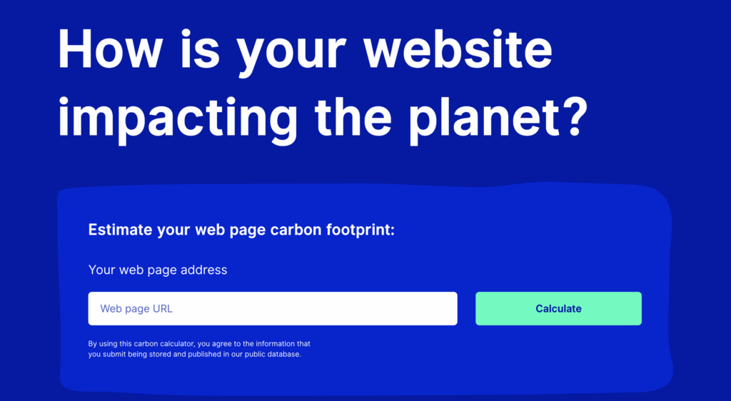 screenshot of website carbon calculator