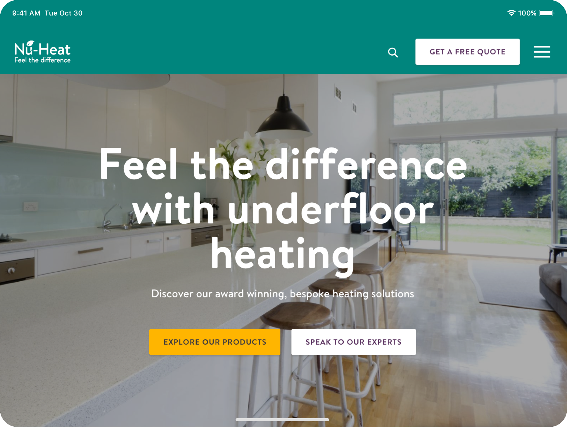 image of nu-heat website on a desktop