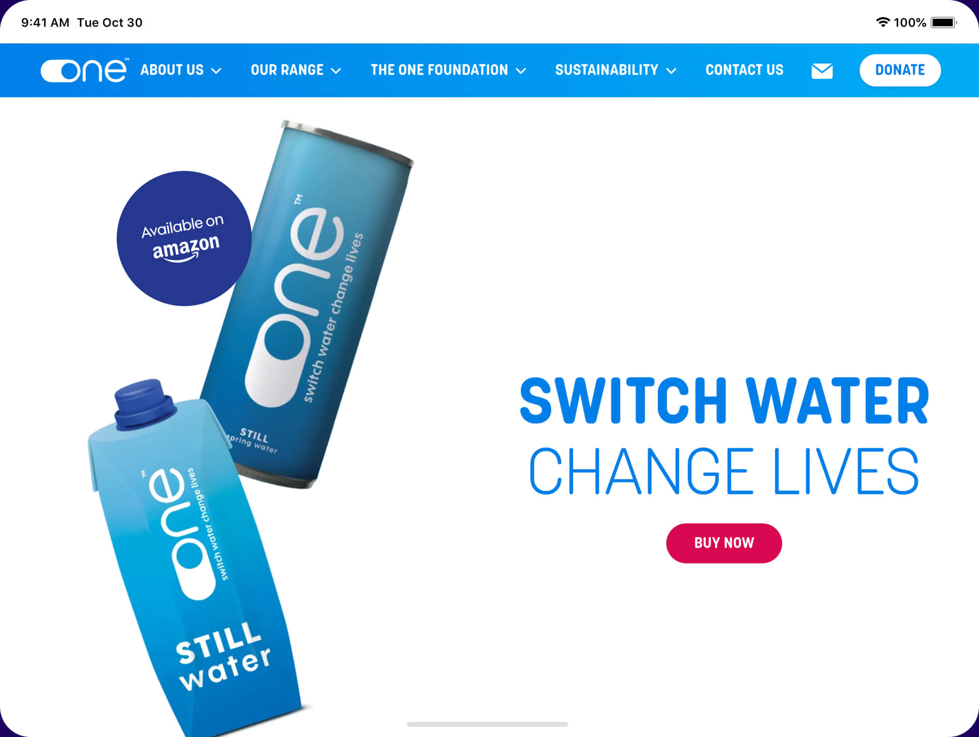 one water website screenshot