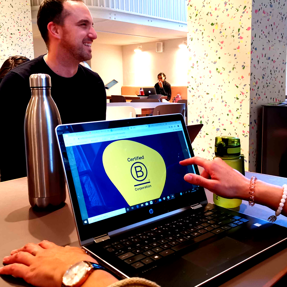 Laptop showing B Corp logo