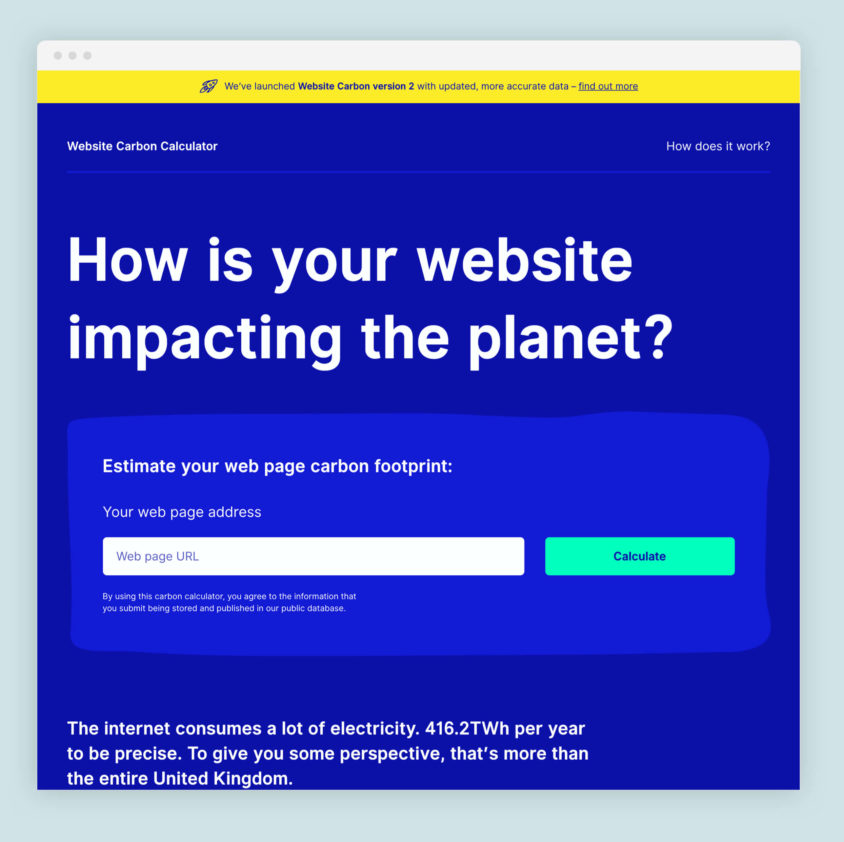 screenshot of carbon calculator