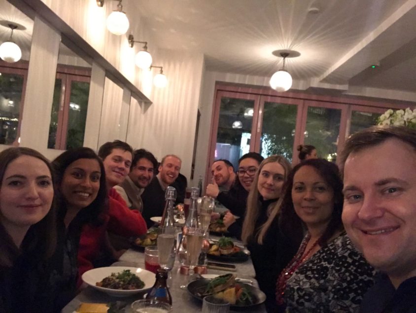 Photo of team on our 2019 Christmas dinner at a vegan restaurant