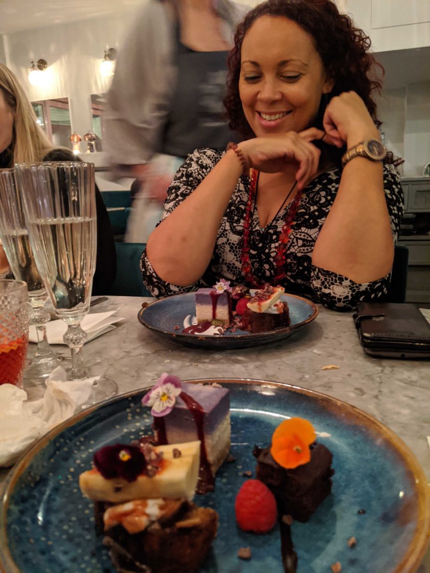 Rachael adminiring the artistic deserts at Redemption