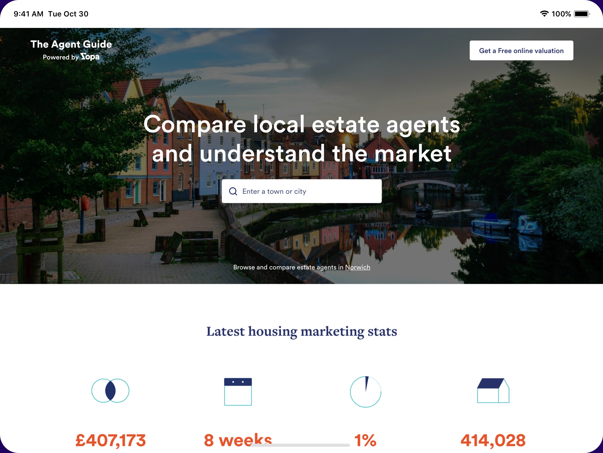 Image showing the homepage of The Agent Guide website on a desktop or laptop computer