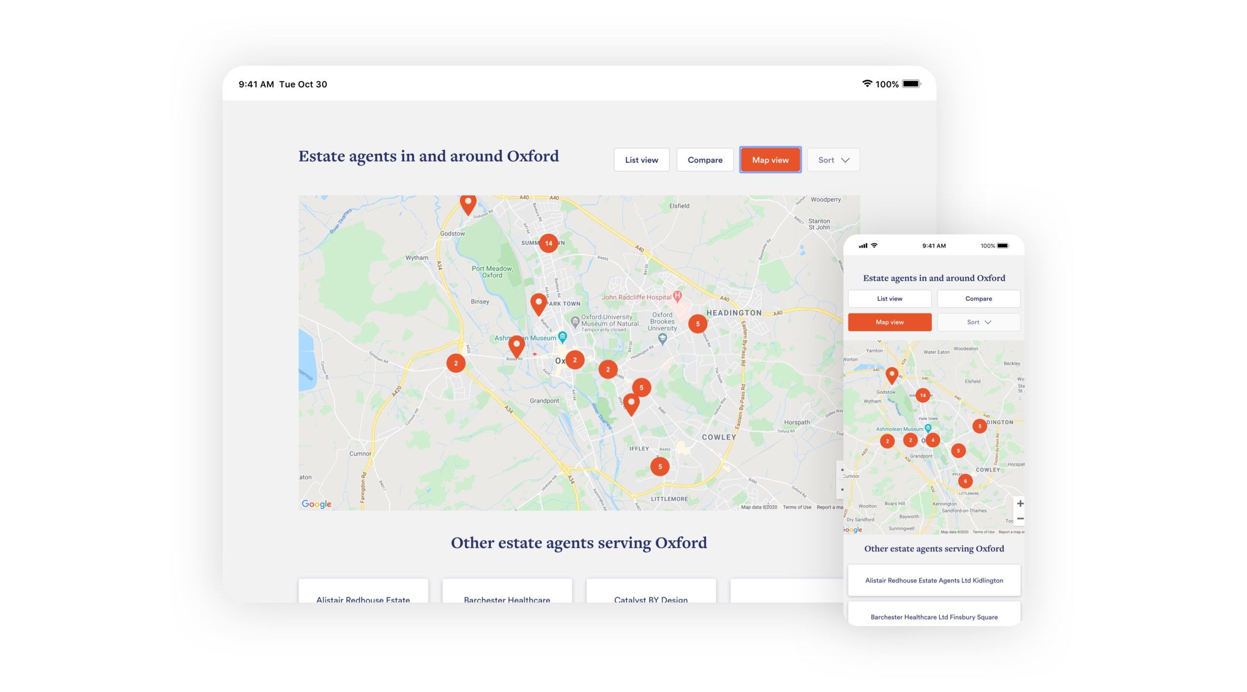 Image showing The Agent Guide map page on a tablet and mobile