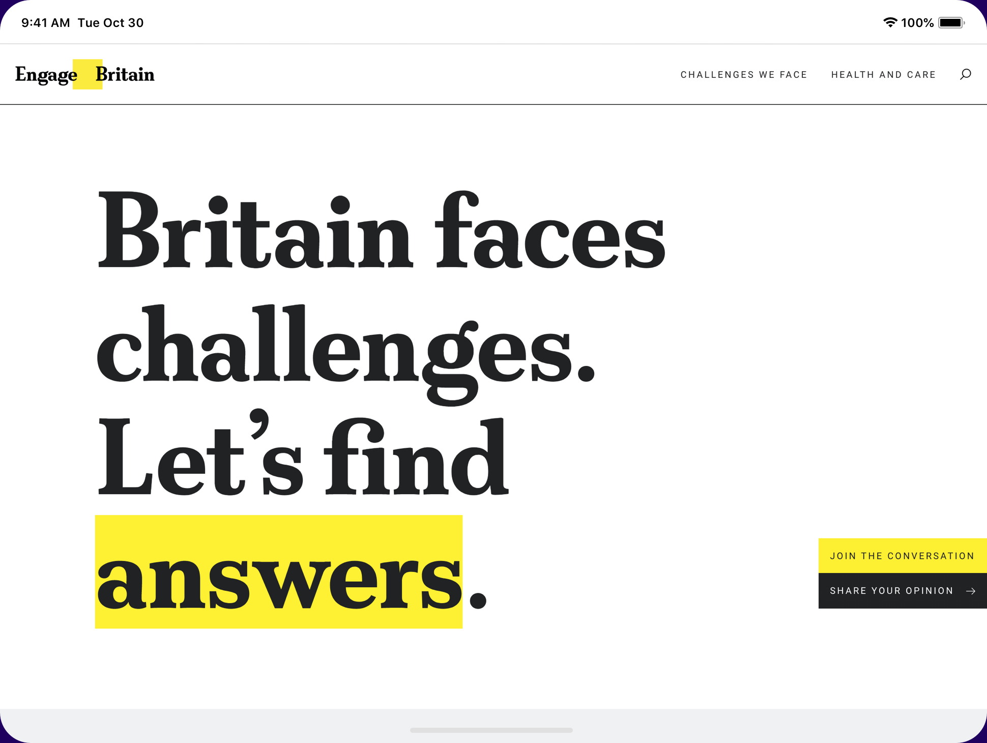 Image showing homepage of Engage Britain website