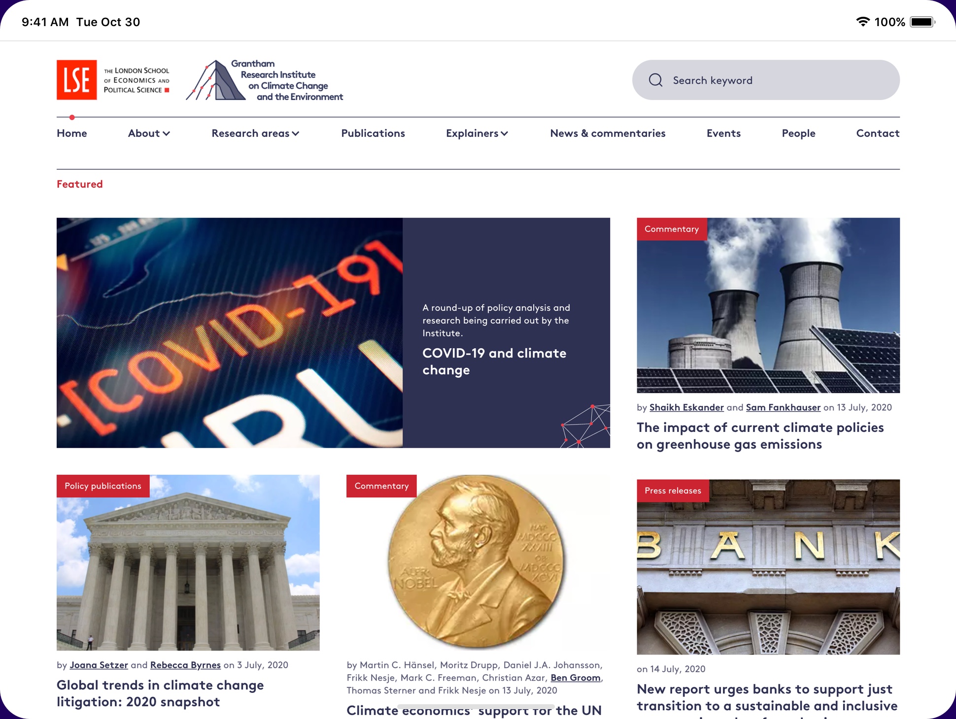 Image of Grantham Research Institute homepage