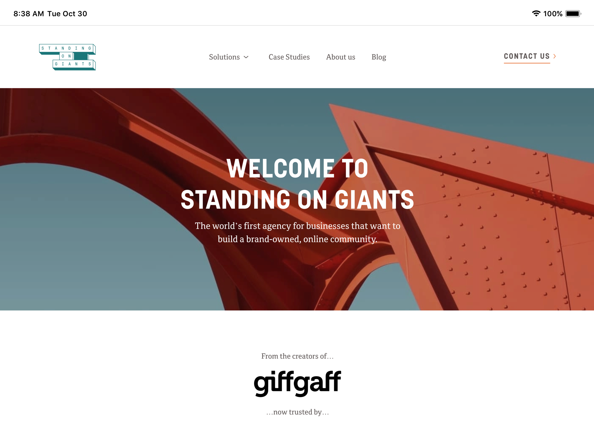 Image of the standing on Giants homepage