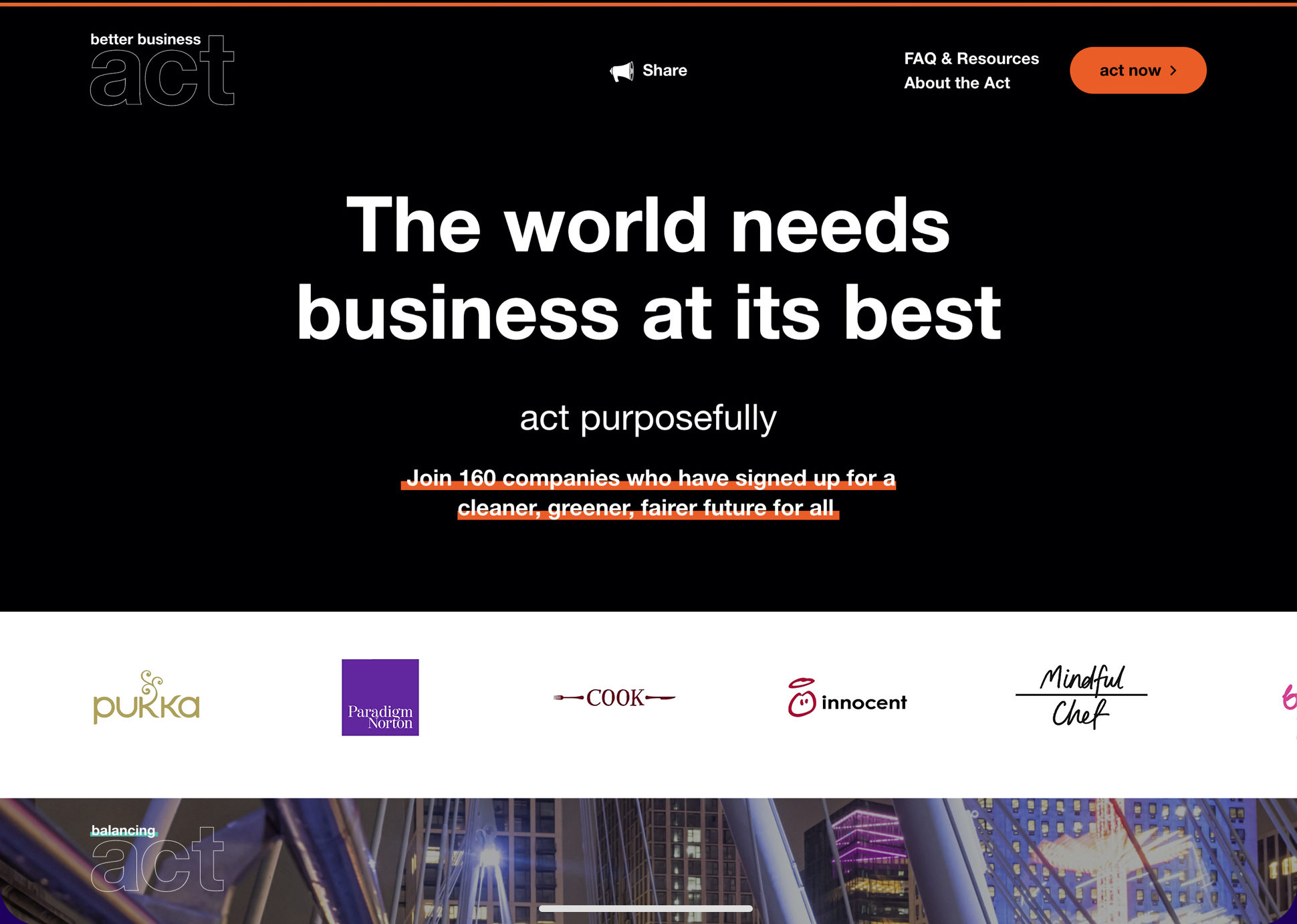 Image of the homepage for the Better Business Act website