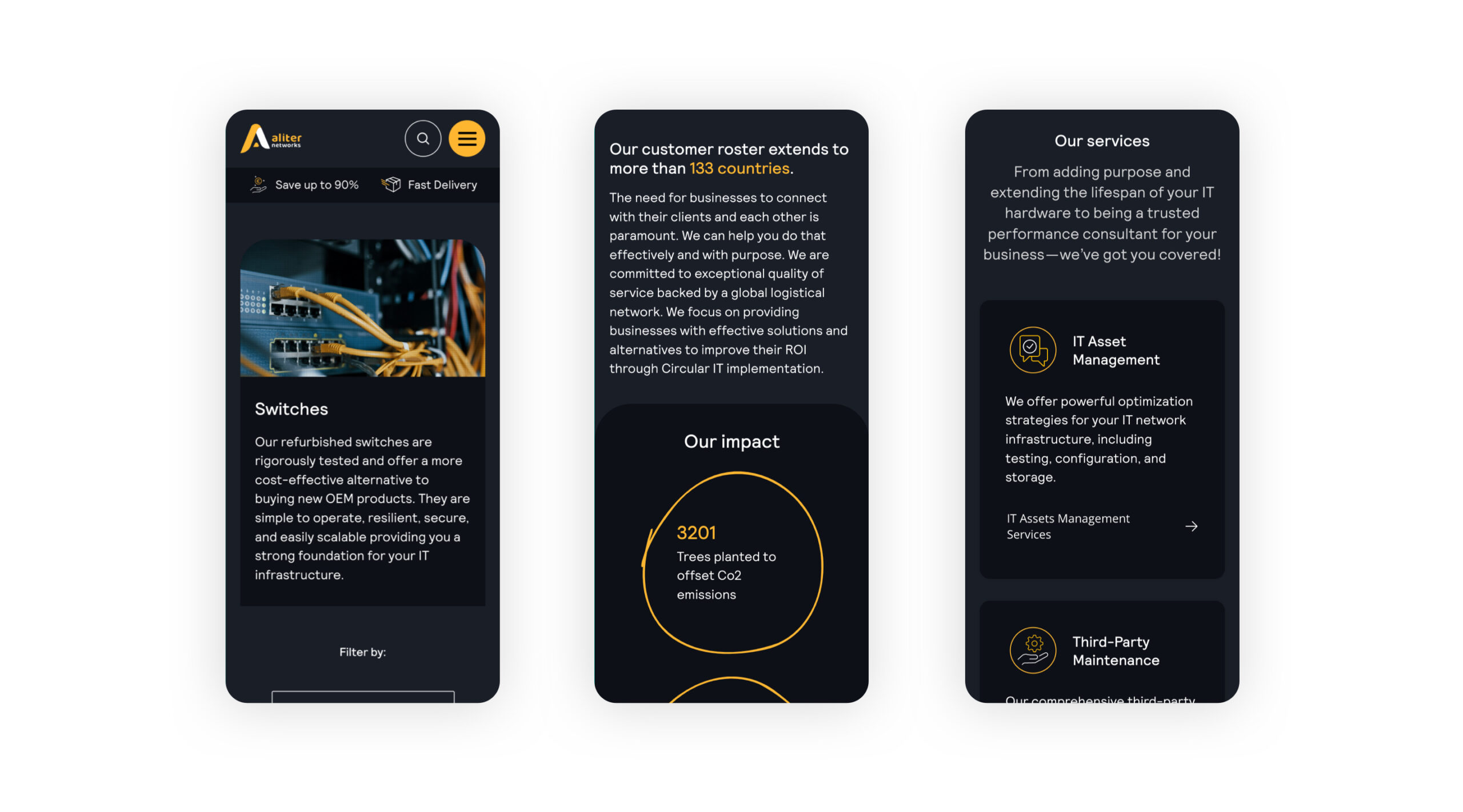 Aliter Networks website designs on mobile devices