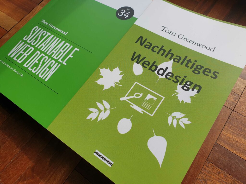 Nachhaltiges Webdesign book next to the original English version Sustainable Web Design