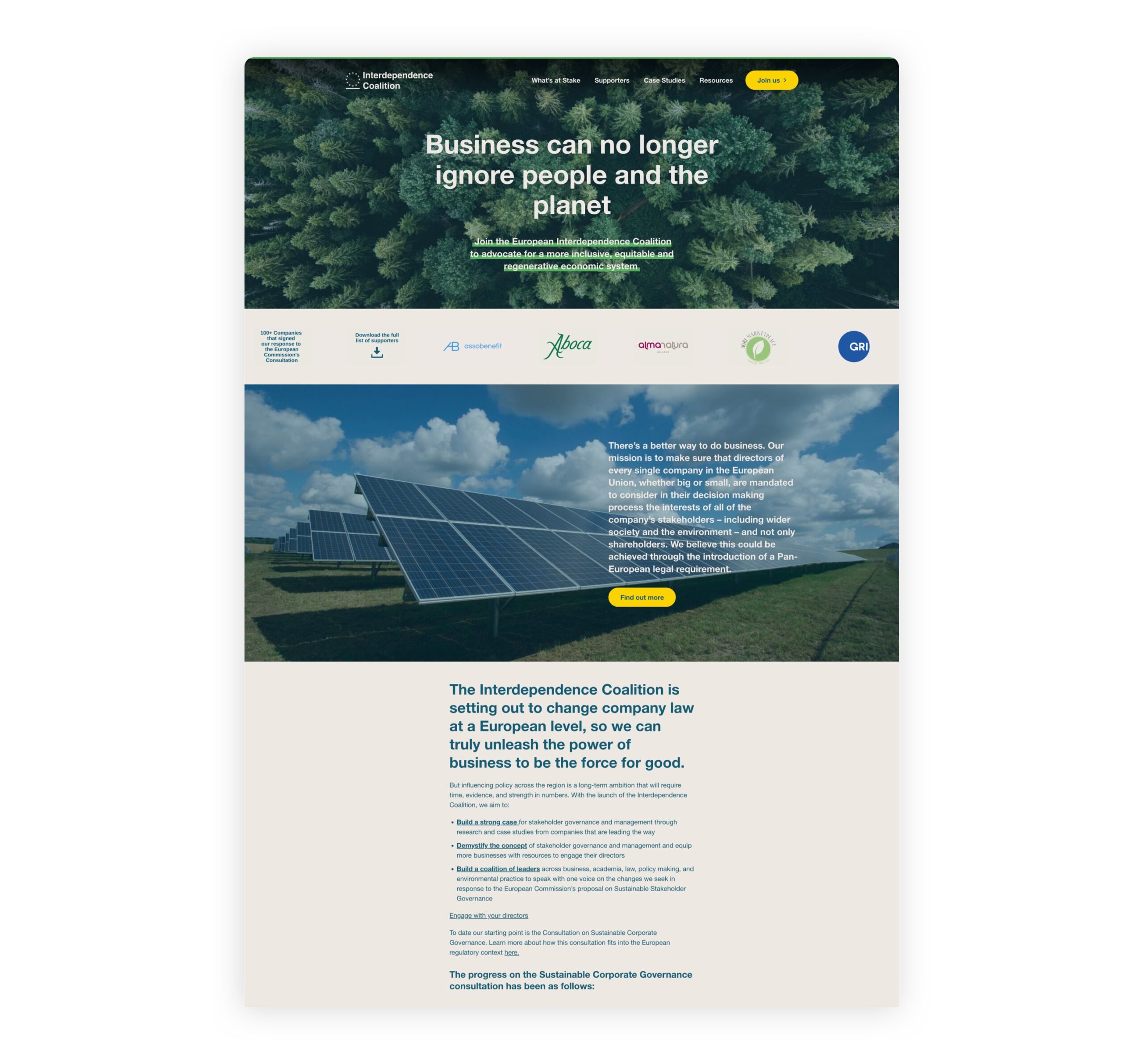 Image of the interdependence coalition website