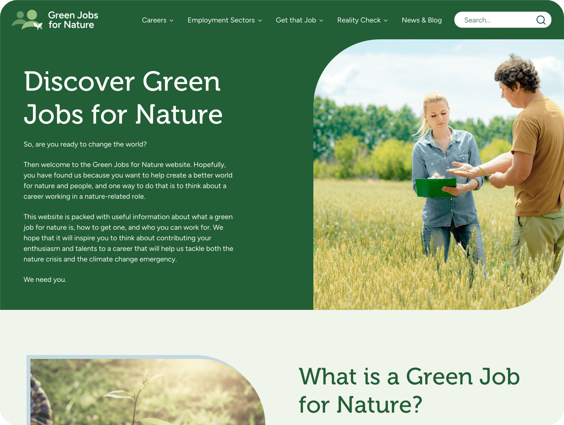Image of the Green Jobs for Nature homepage