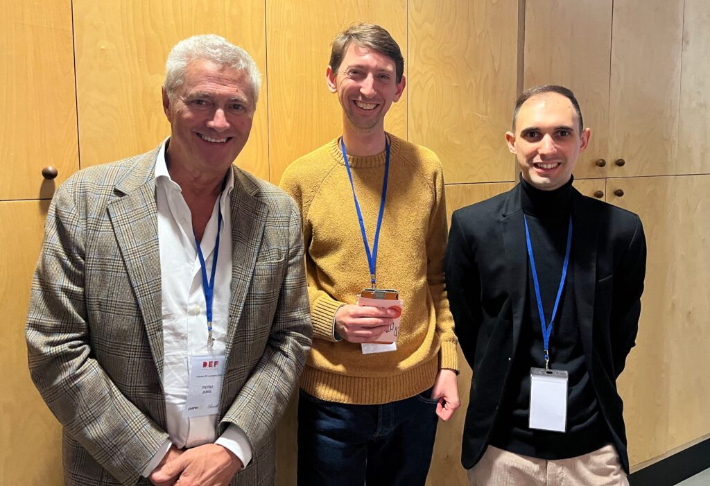 Sloweb founder Pietro Jarre, me (Tom Greenwood) and Piano D founder Nicola Bonotto at the Digital Ethics Forum 2023