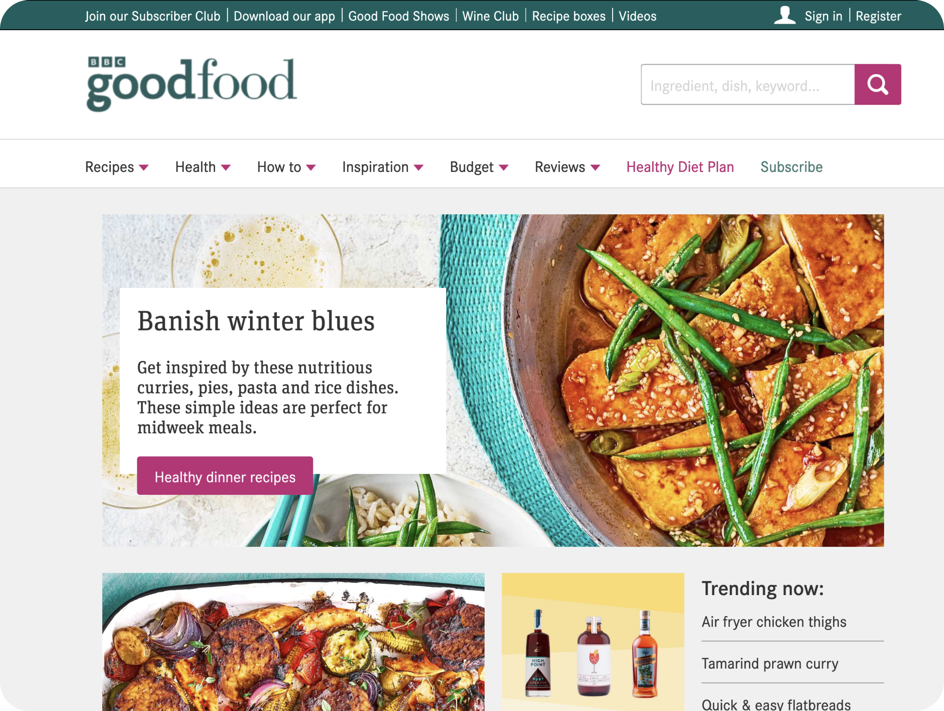 The BBC good food website homepage