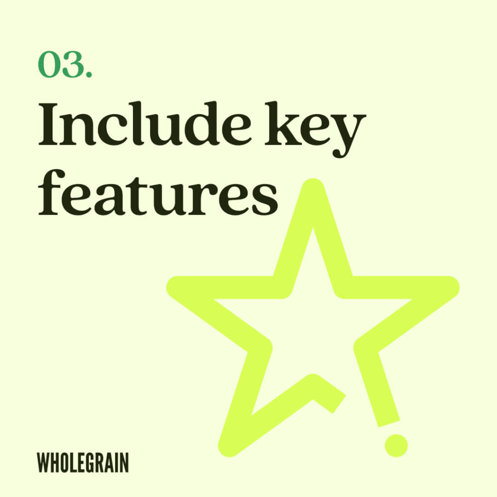 Image with an icon of a star and text that reads 'include key features'