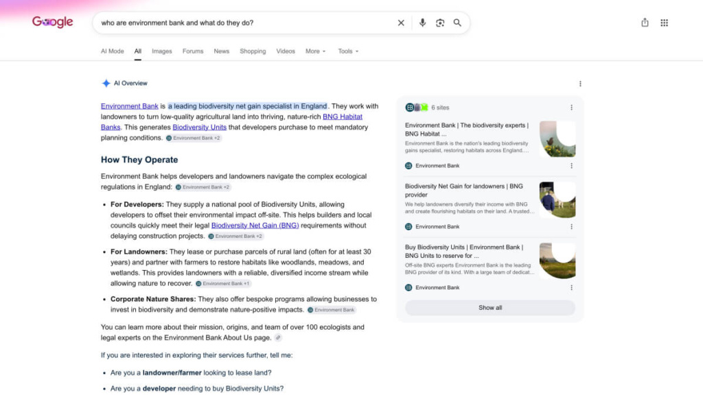 A screenshot of a search query that shows how Google now gives an AI answer a it's primary result